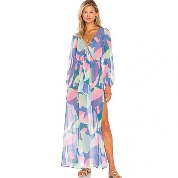 NWT Beach Riot Shiloh Printed Long Sleeve Swimsuit Coverup Maxi Dress - Picture 1 of 10